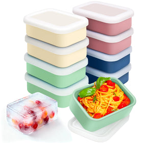 Duseu 8-piece silicone freezer molds with lids arranged for meal prep