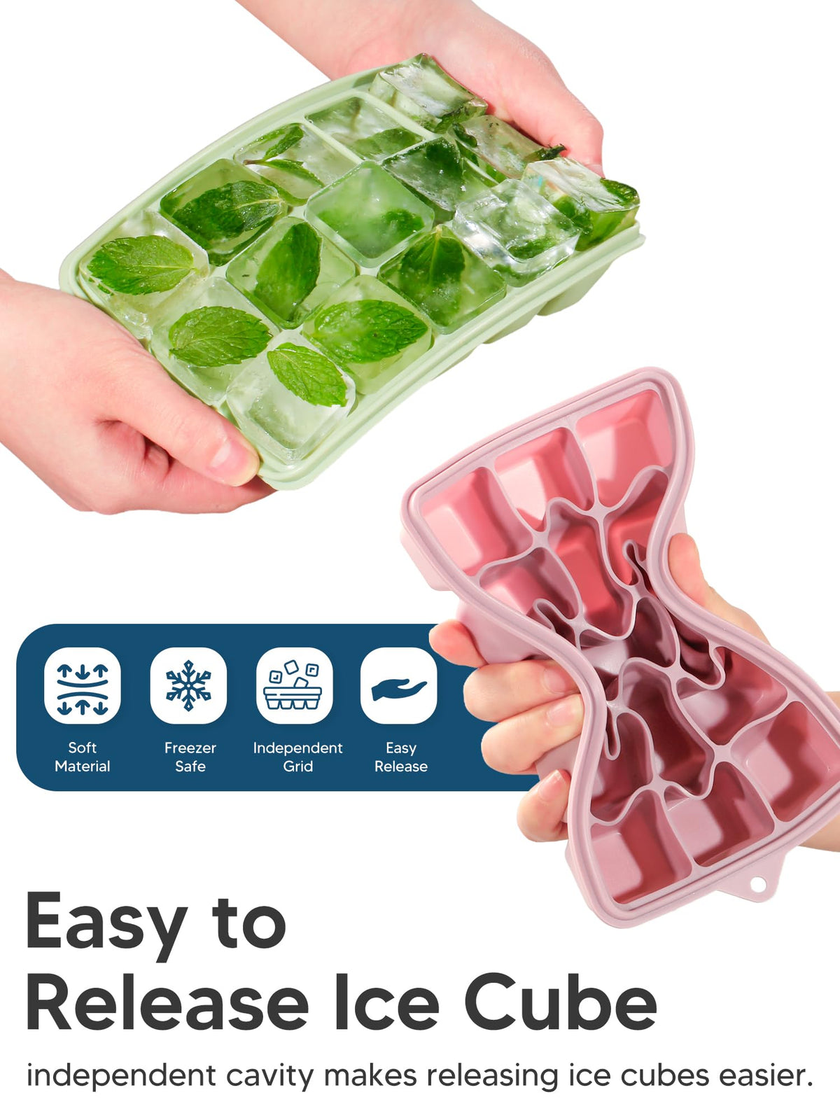Duseu independent cavities for uniform 1.2-inch cubes ideal for cocktails.