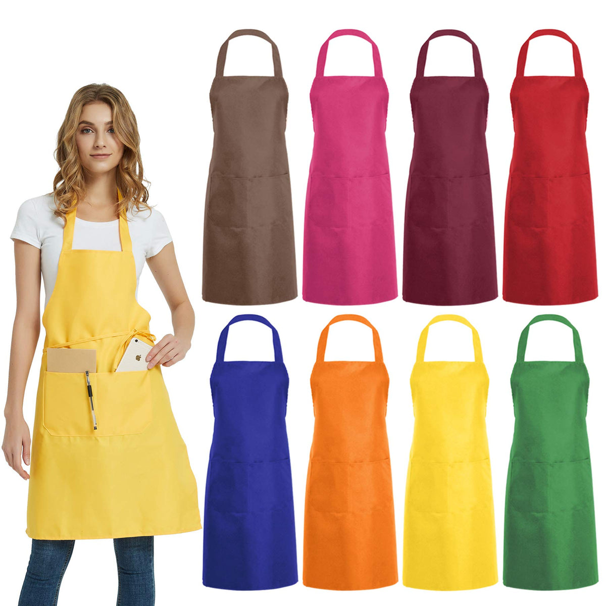 DUSKCOVE 8-packs plain bib aprons in mixed colors for versatile kitchen use