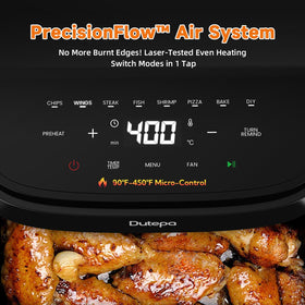 Dutepa Air Fryer 8-in-1 basket inside view shows easy-clean basket.