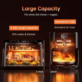 Dutepa air fryer 8-in-1 control panel highlights real-time viewing and touch controls.