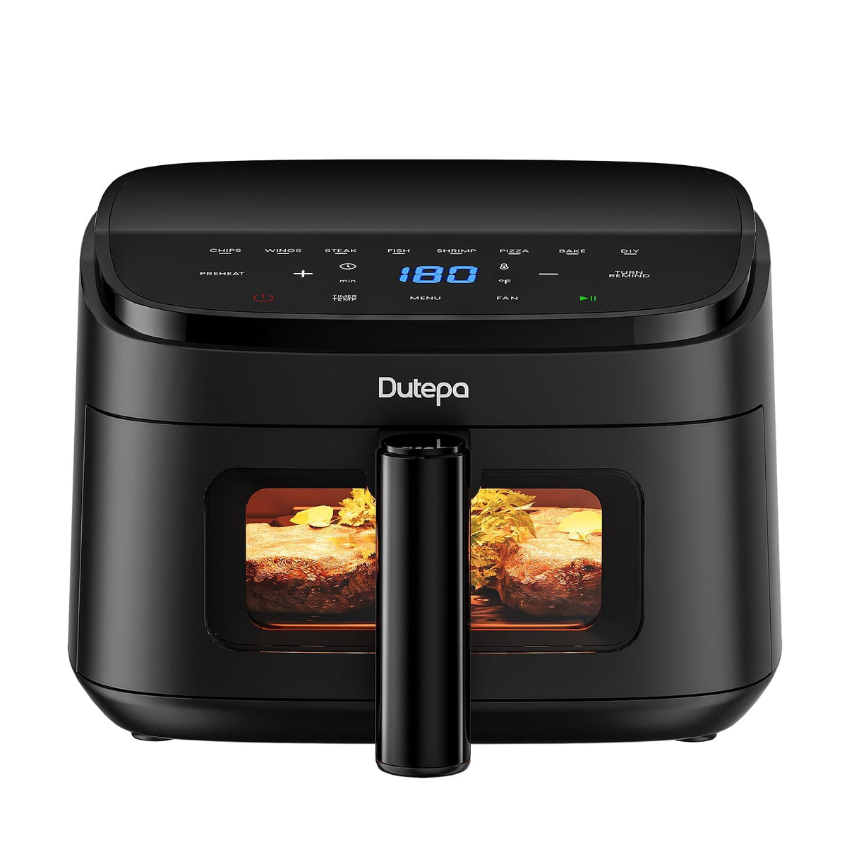 Dutepa Air Fryer 8-in-1 front view highlights compact design for small kitchens and family meals.