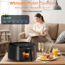 Dutepa Air Fryer 8-in-1 side view emphasizes slim profile under cabinets.