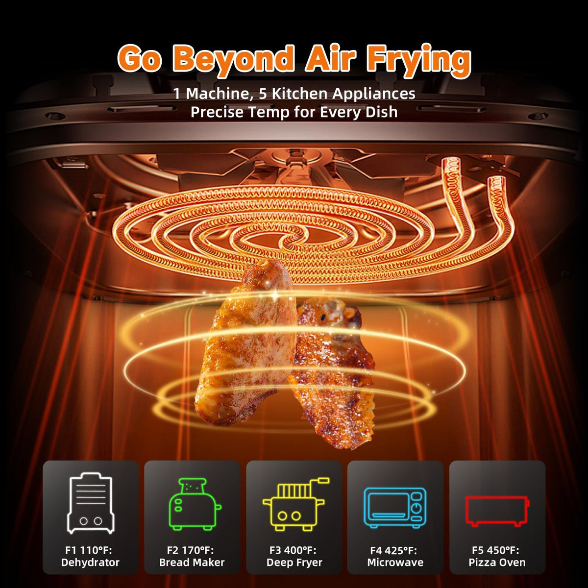 Dutepa Air Fryer 8-in-1 top view shows spacious interior and control panel.