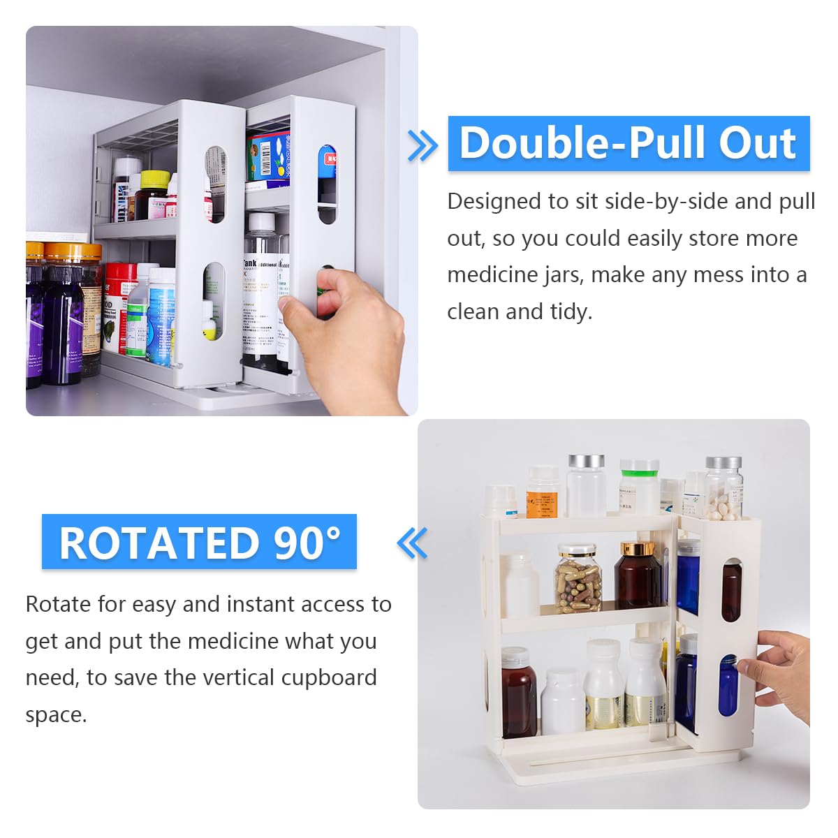 Dutiplus adjustable shelves accommodate different bottle heights and small jars