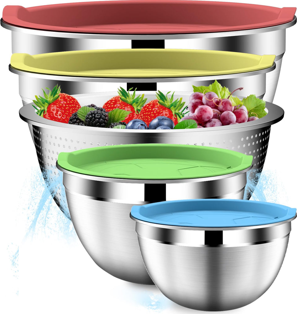 DUTZUN mixing bowls with strainer set for versatile prep.