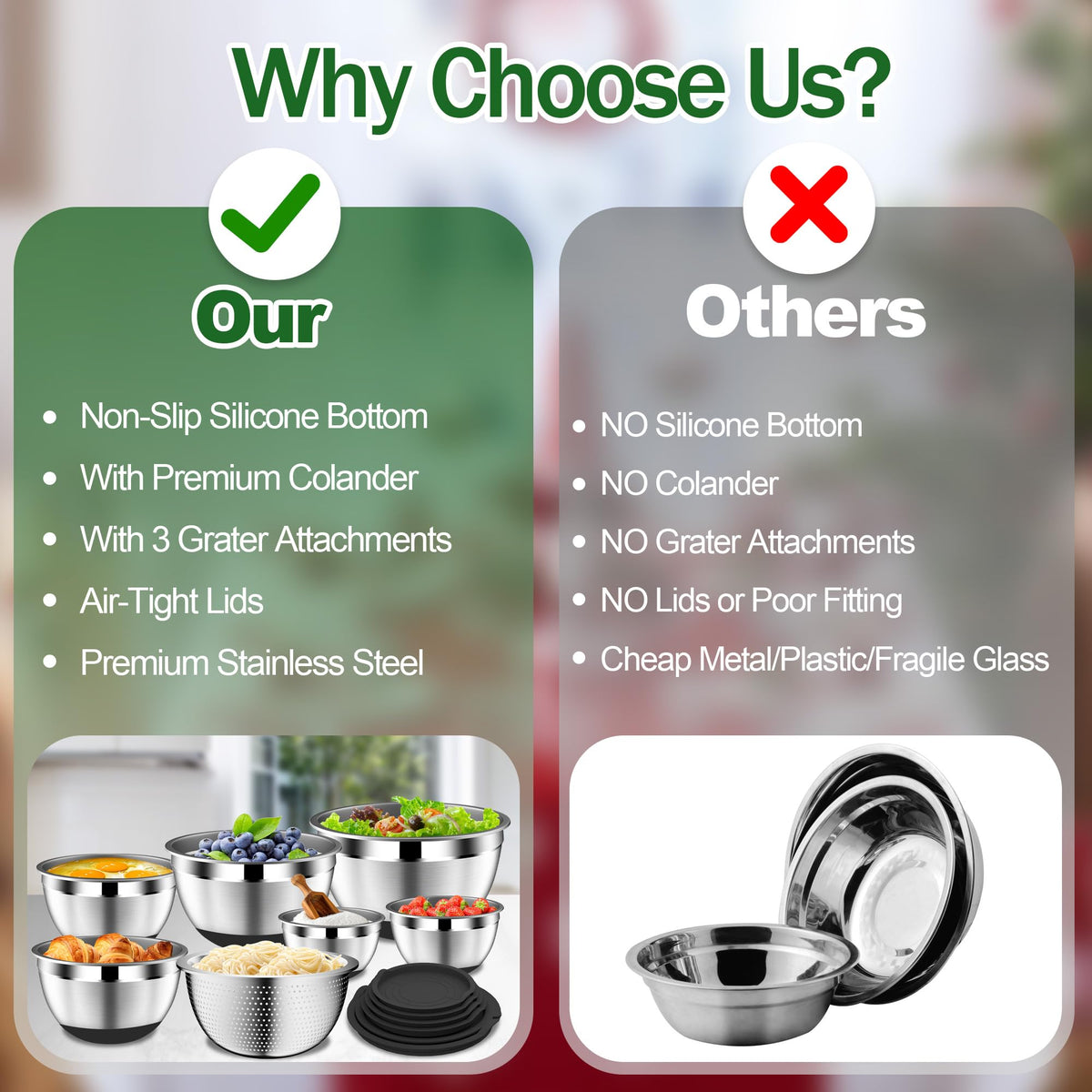 DUTZUN colander nested in bowls enables safe, efficient draining