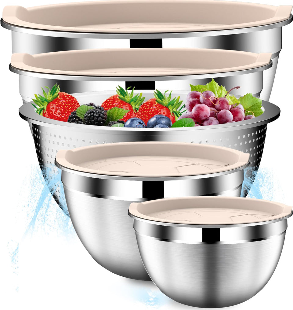 DUTZUN stainless steel mixing bowls set with lids for versatile prep.