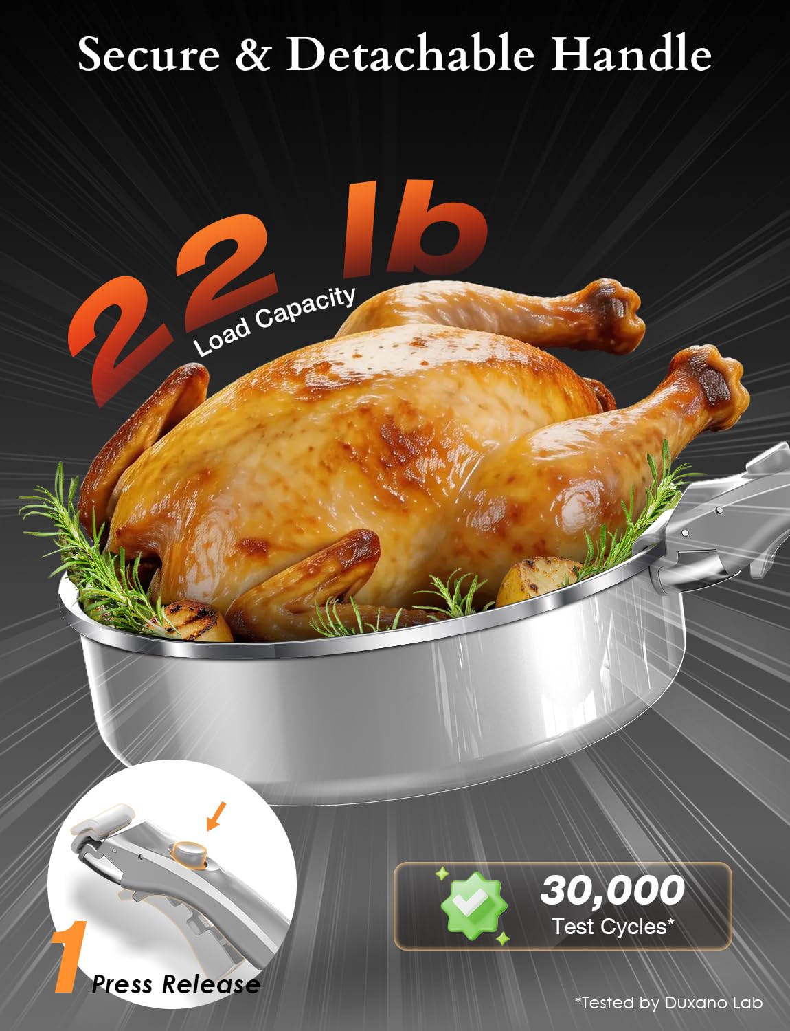 DUXANO induction-ready and oven-safe design fits various stoves and ovens.