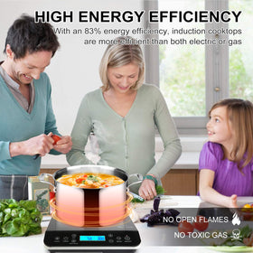 Duxtop 1800W display demonstrates quick heating for rapid boiling and efficient cooking.