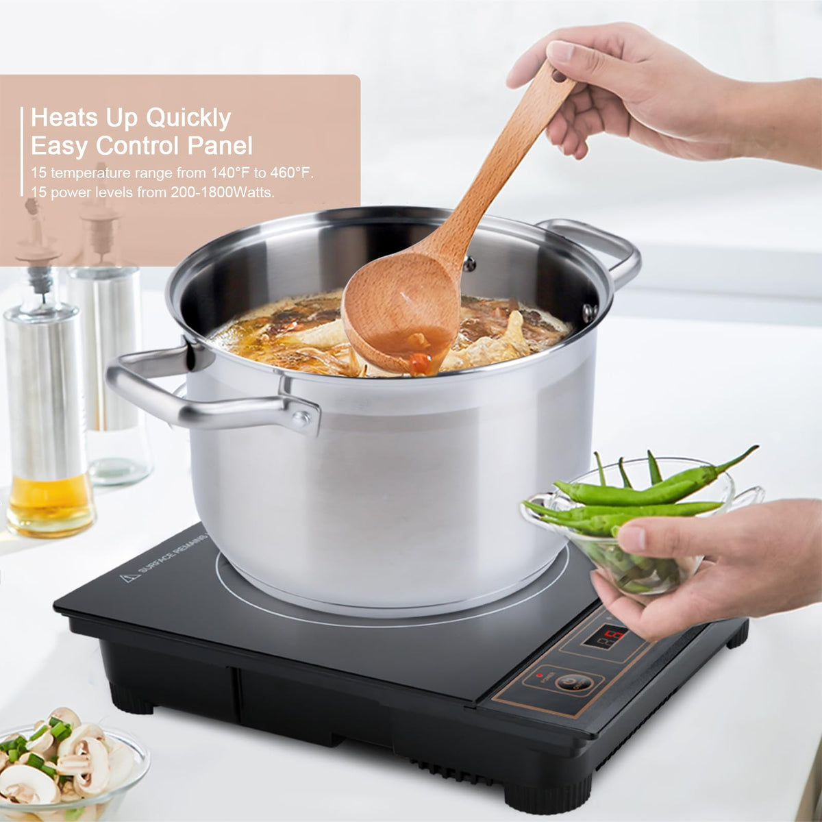 Duxtop 1800W induction cooktop power levels offer flexible heat control