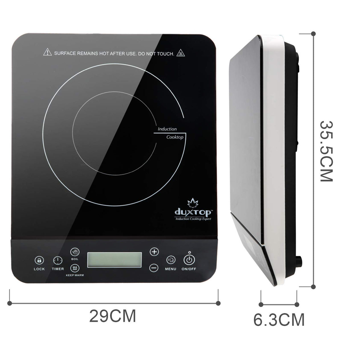 Duxtop 5ft cord offers convenient outlet reach.
