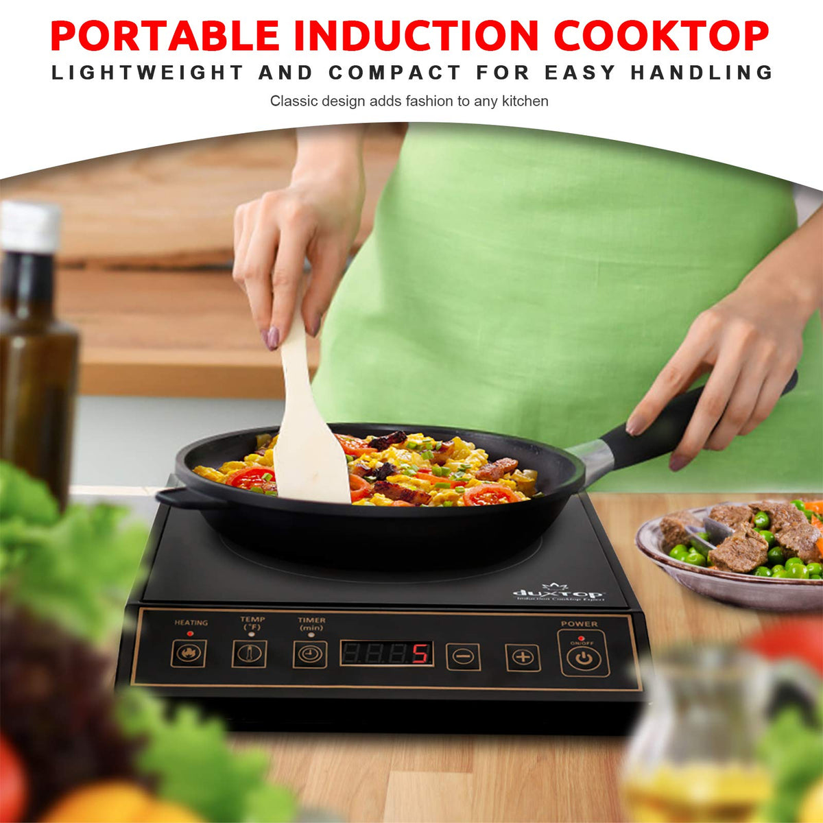 Duxtop 9120MC easy-clean glass top simplifies post-cook cleanup.