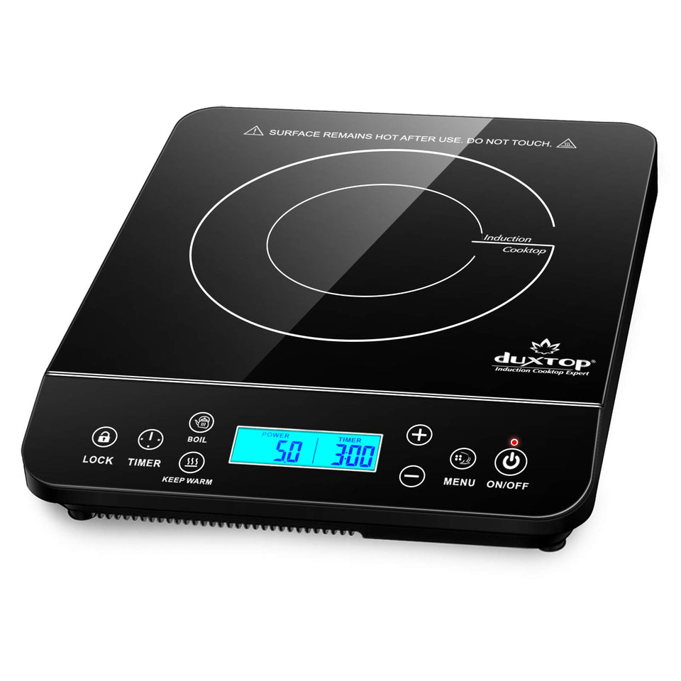 Duxtop induction cooktop front view shows compact design for small kitchens.