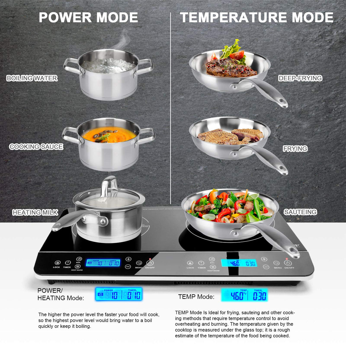 Duxtop LCD double induction cooktop portable design for small spaces