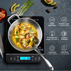 Duxtop induction cooktop control panel with LCD touch for precise temperature and power control.