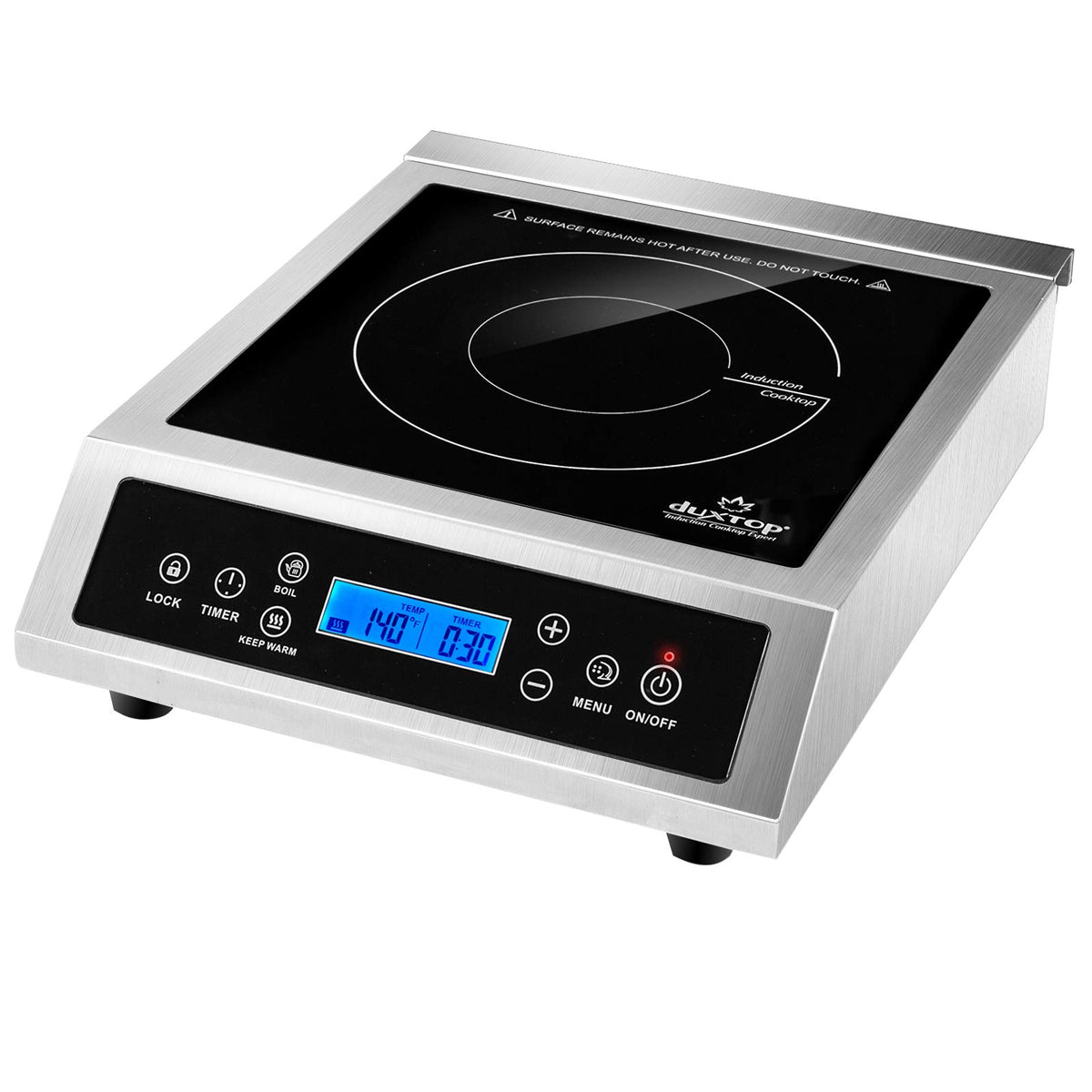 Duxtop professional portable induction burner front view showing compact countertop design for small kitchens.