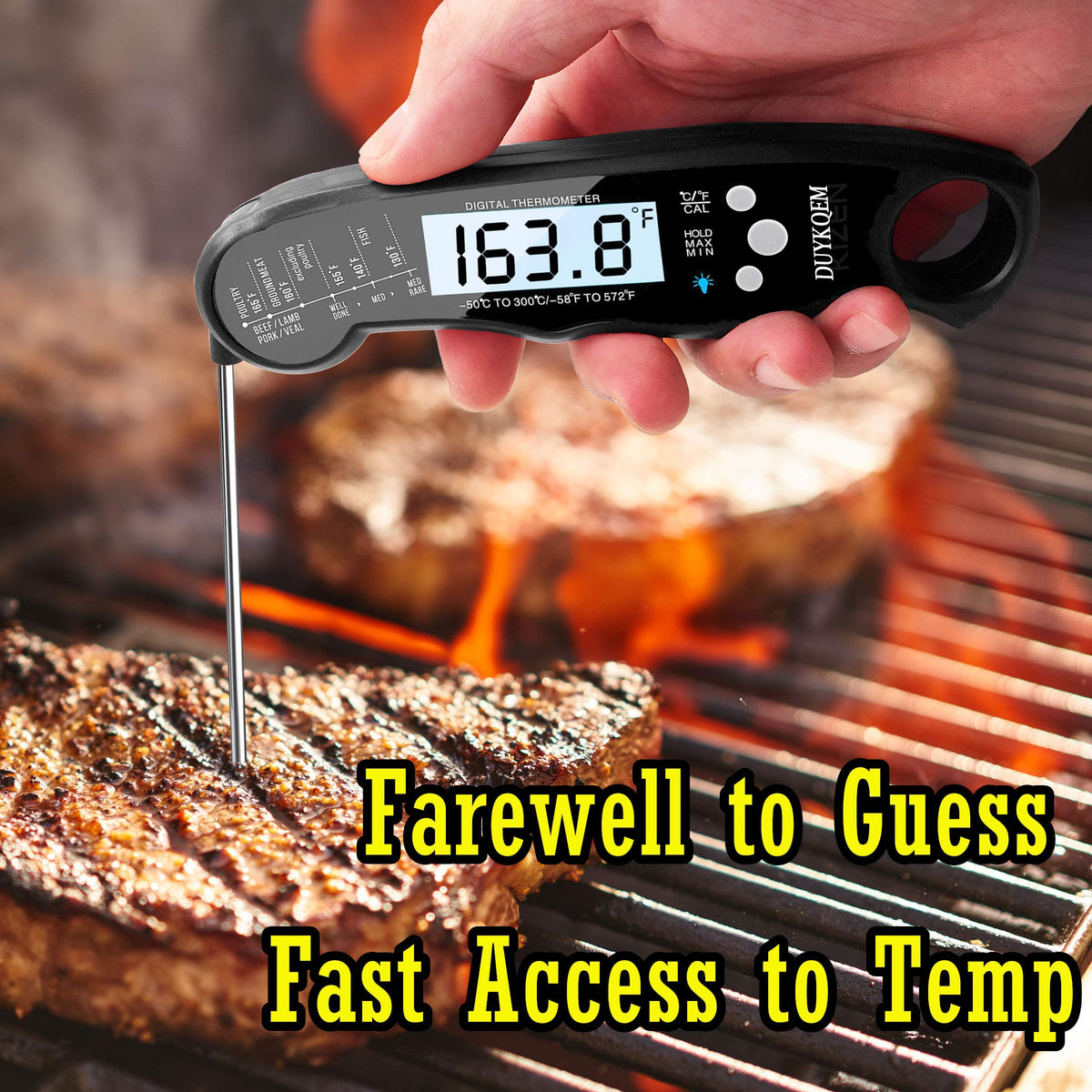 DUYKQEM thermometer bright LCD display for easy readings.