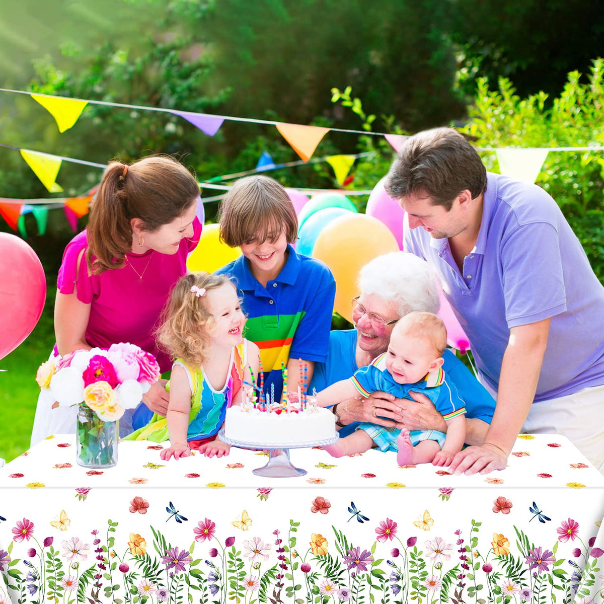 Dvaorc spring floral tablecloth with blue watercolor flowers brightens outdoor gatherings