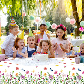 Dvaorc spring floral tablecloth with red flowers and butterflies, ideal as a decorative backdrop