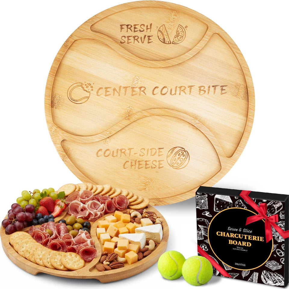 DWATAN tennis racket charcuterie board serves as a stylish party tray for appetizers
