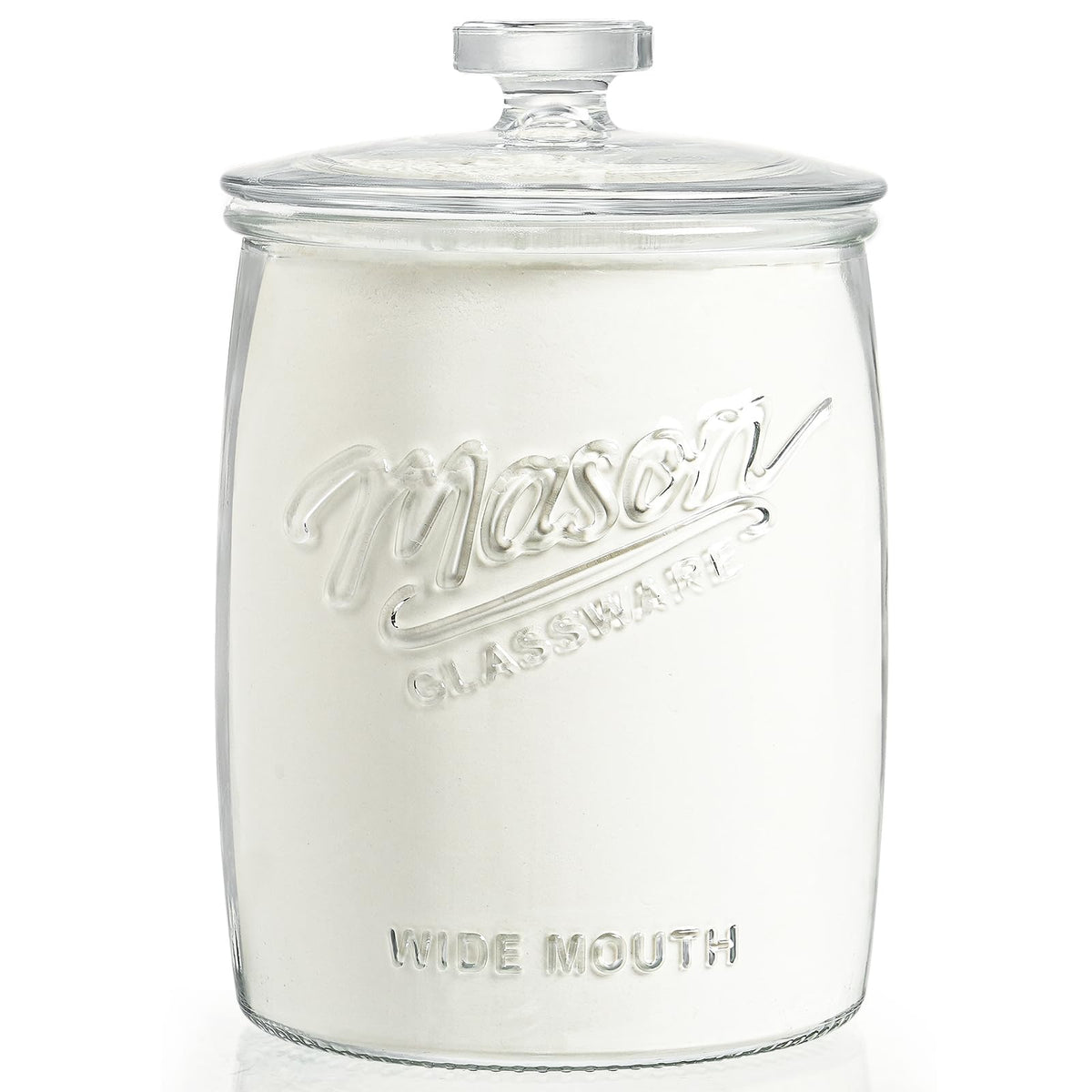 Dwbligt 1-gallon glass cookie jar with wide mouth for easy access and neat pantry organization.