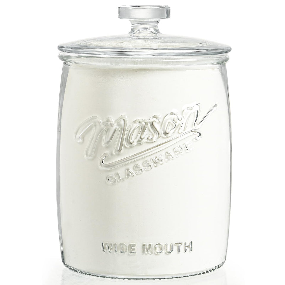 Dwbligt 1-gallon glass cookie jar with wide mouth for easy access and neat pantry organization.