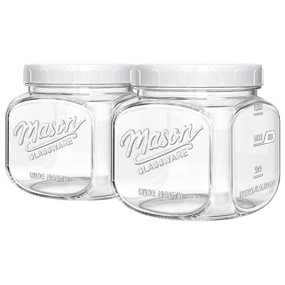 Dwbligt 64 oz wide-mouth mason jar for bulk storage of flour and sugar.