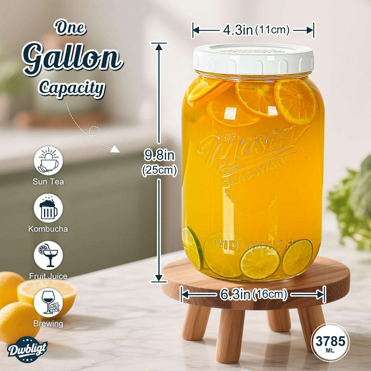 Dwbligt airtight lid with silicone gasket ensures fresh contents.