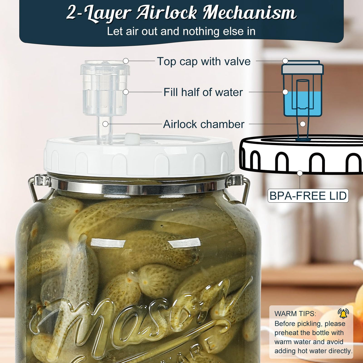 Dwbligt airtight lids with silicone gaskets for a sealed fermentation environment.