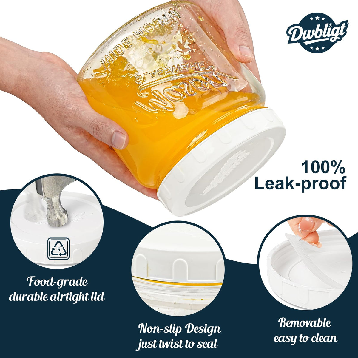 Dwbligt jar shows clear measurement marks for precise ingredient portions.