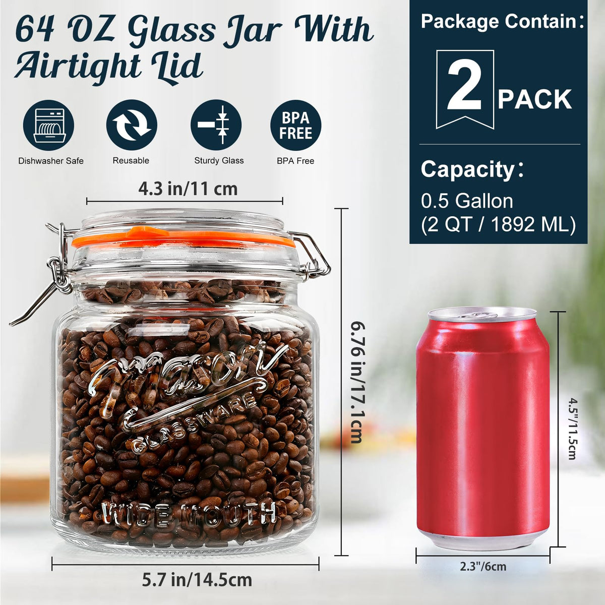 Dwbligt 64 oz jar with dual scale marks for precise portions