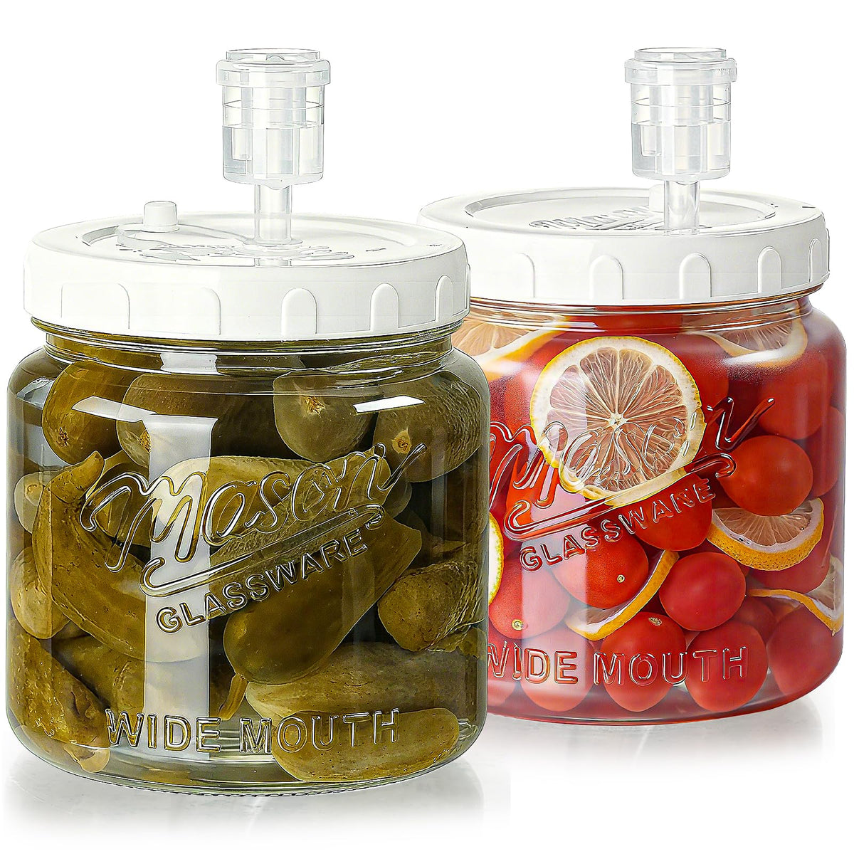 Dwbligt fermentation jars with wide-mouth opening for easy loading and cleaning.