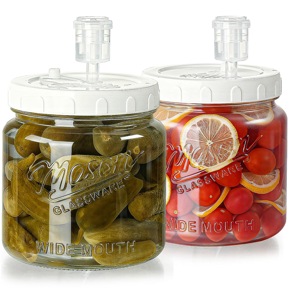 Dwbligt fermentation jars with wide-mouth opening for easy loading and cleaning.
