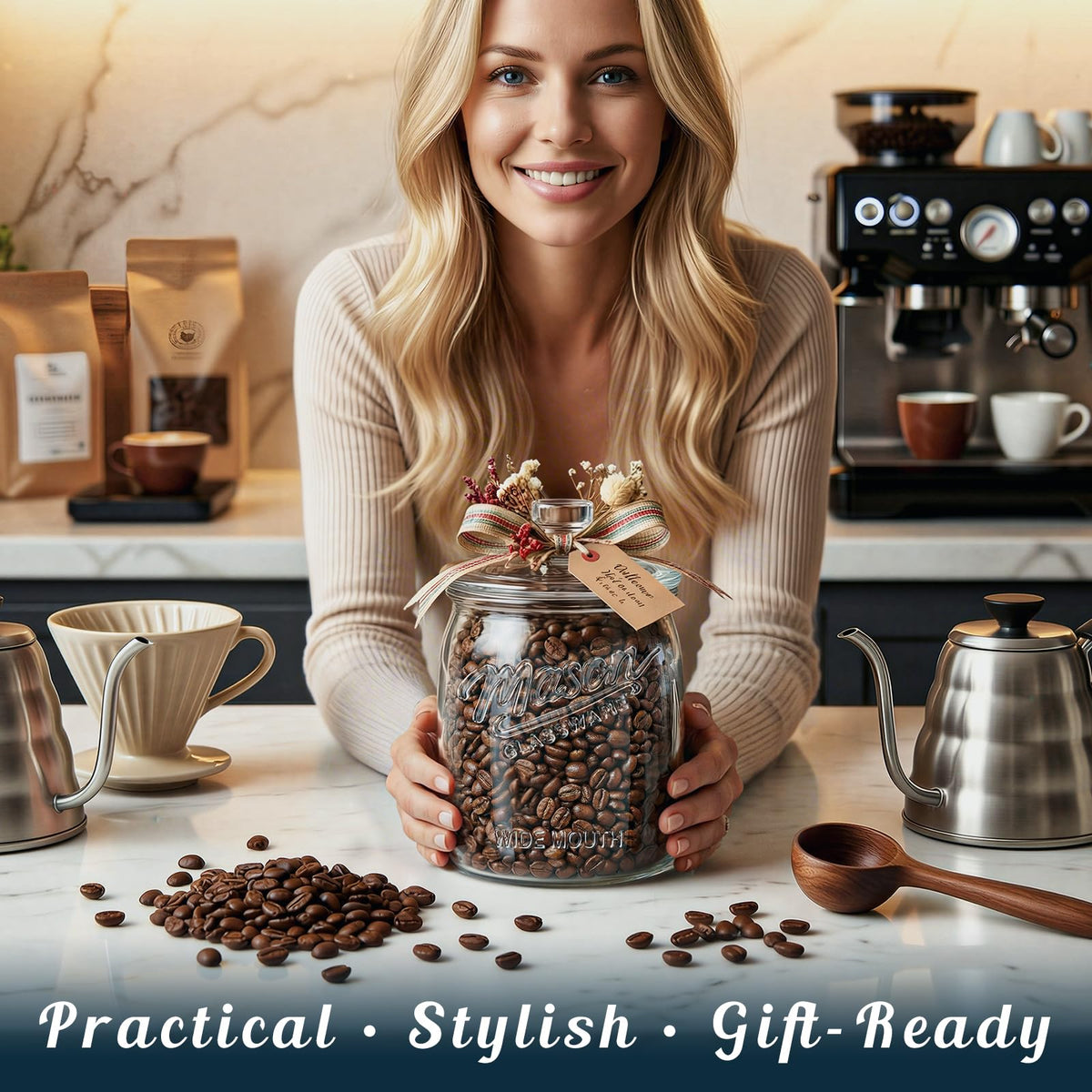 Dwbligt gift-ready glass container with lid for gift baskets.