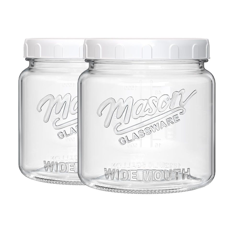 Dwbligt half-gallon jar with wide mouth and airtight lid, for easy pouring and sealing.