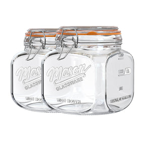 Dwbligt 64 oz mason jar with hinged lid on a counter for pantry storage