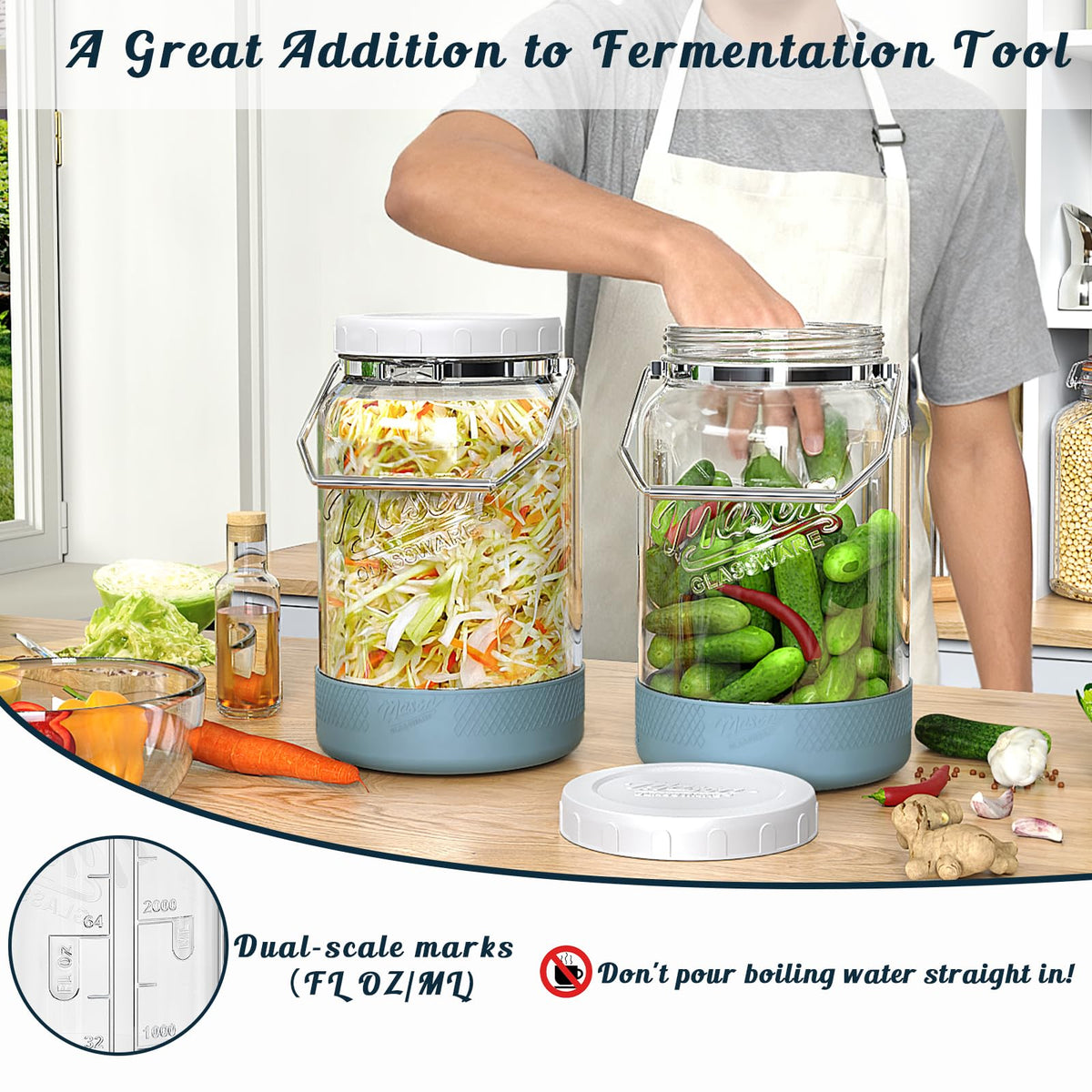 Dwbligt heavy-duty stainless steel handle enables easy transport of the jar