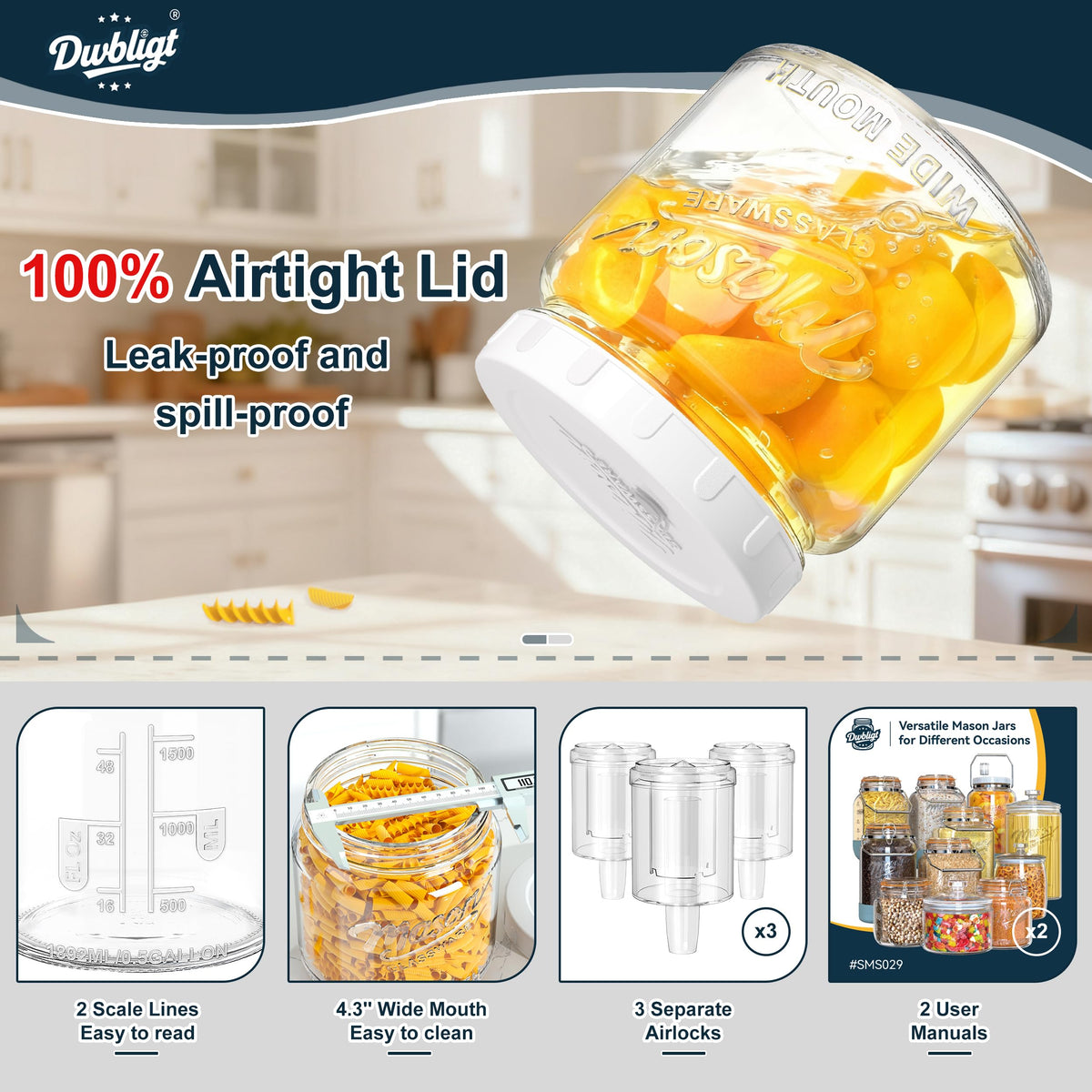 Dwbligt jar with precise measurement markings for tracking progress.