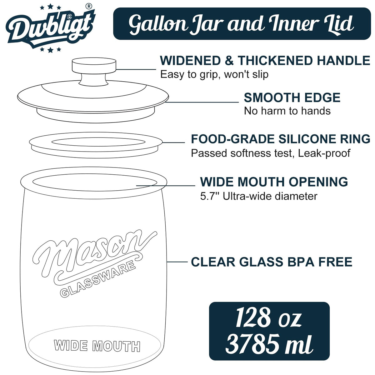 Dwbligt round lid grip design reduces effort to open the jar.