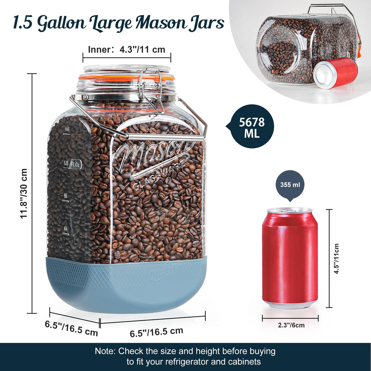 Dwbligt square-jar wide-mouth handle for easy pouring and transport.