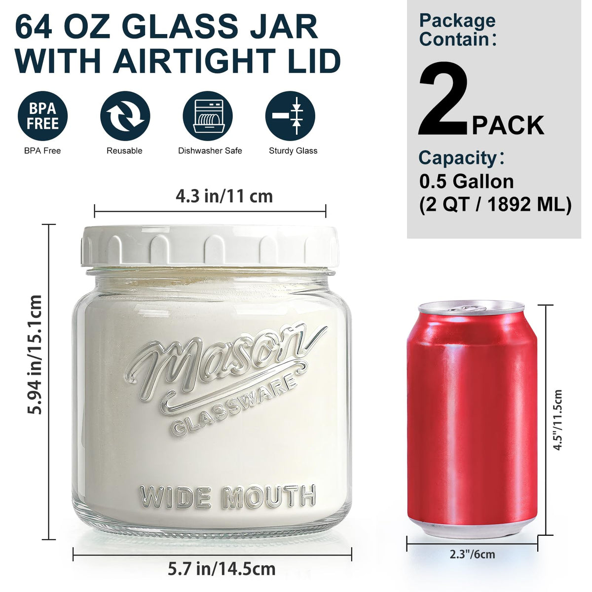 Dwbligt two-pack glass jars for organized pantry storage on shelves.