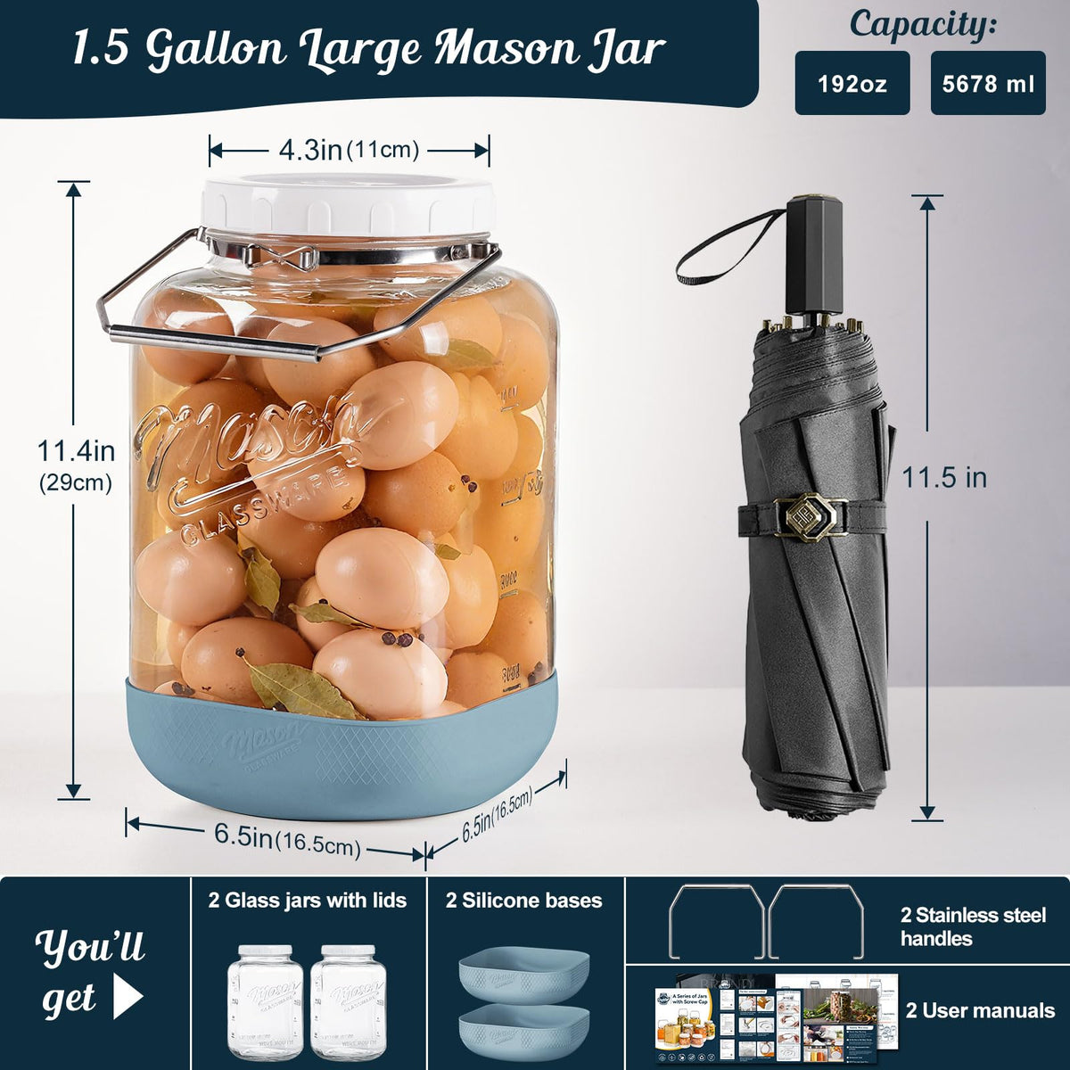 Dwbligt wide-mouth glass jar with scale marks for easy measuring and filling.