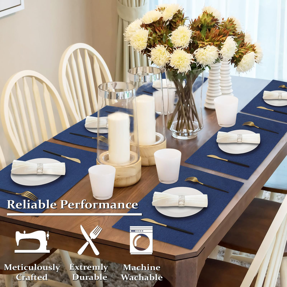 DWCCRURD placemat 13x19-inch navy in table setting highlights classic rectangular shape