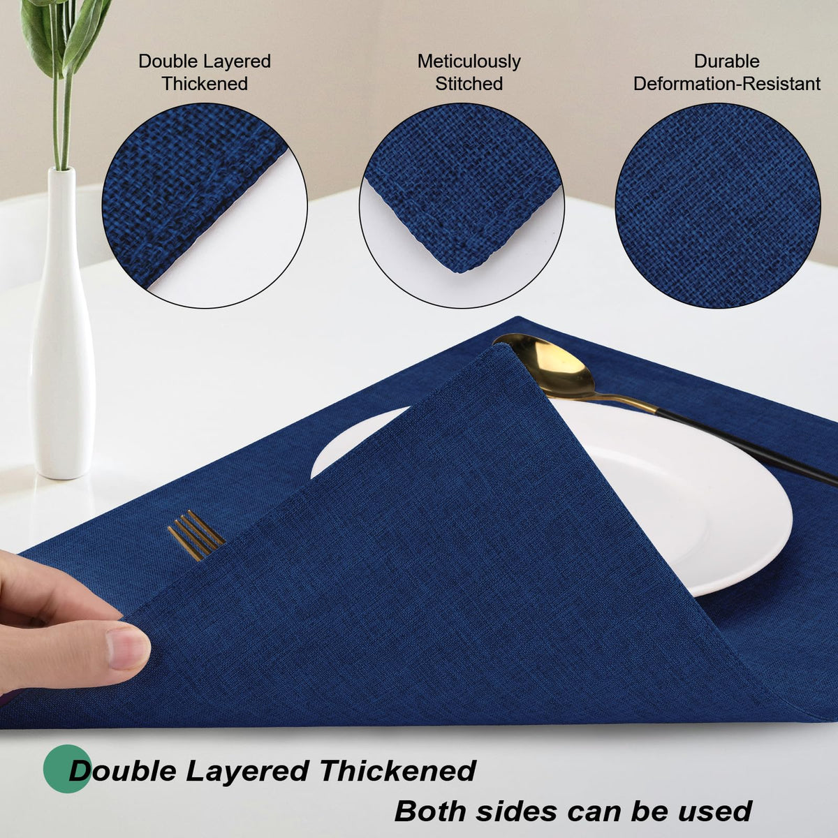 DWCCRURD rectangular navy placemats protect table from heat scratches and stains