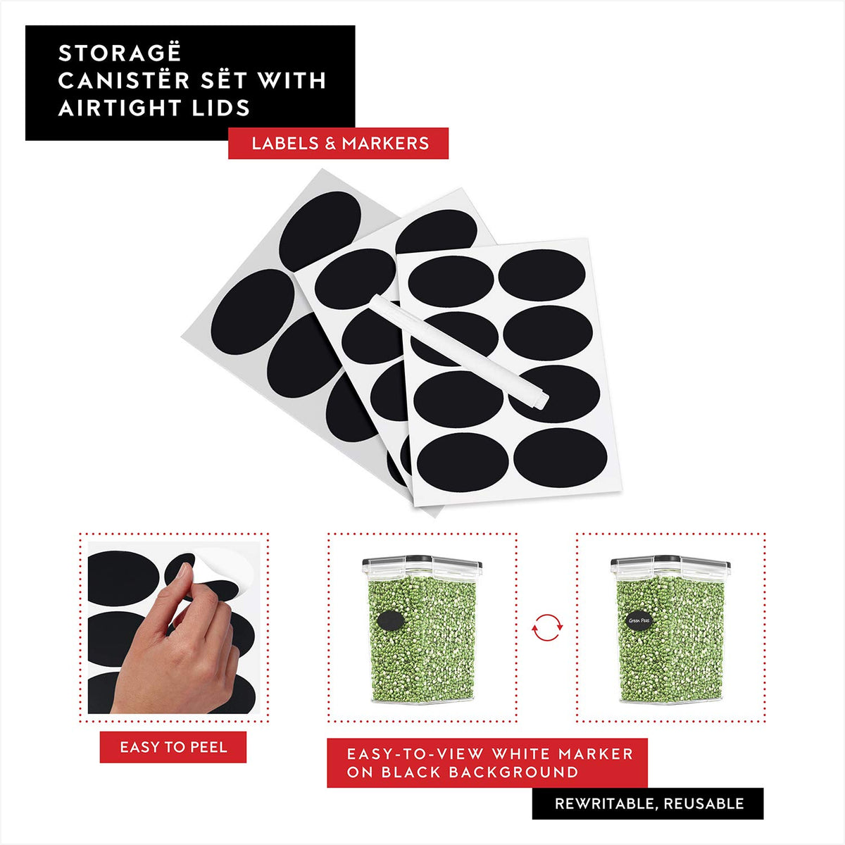 DWËLLZA KITCHEN includes 8 reusable labels for easy organization