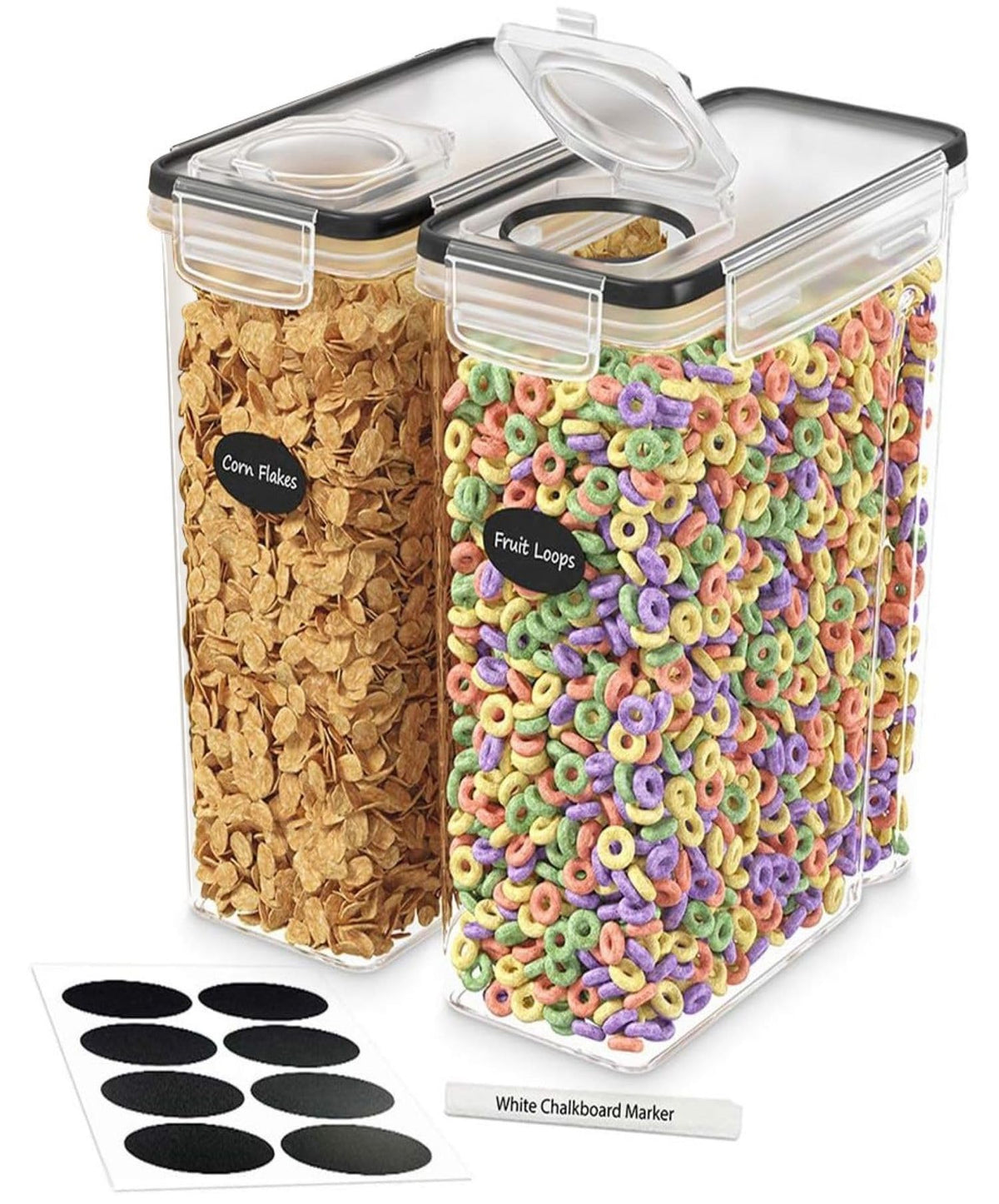 Dwellza Kitchen cereal containers 2-pack with clear bodies for quick content checks.