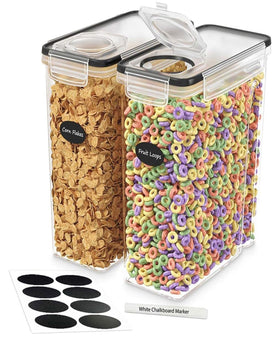 Dwellza Kitchen cereal containers 2-pack with clear bodies for quick content checks.