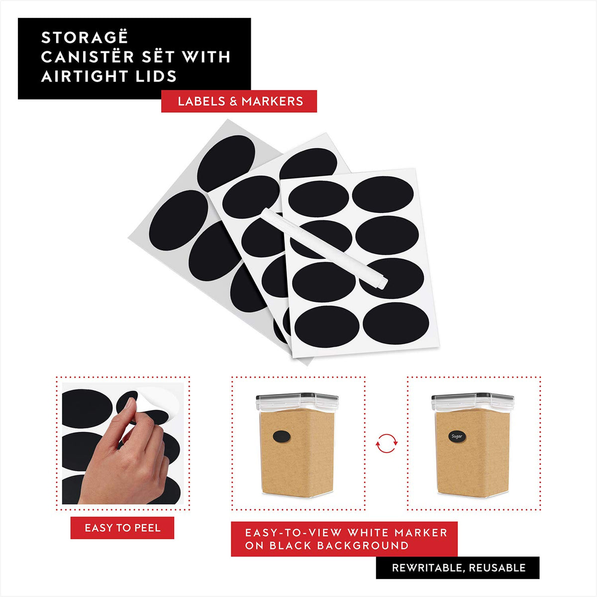 DWËLLZA KITCHEN clear canisters with lids ideal for bulk rice and oats.