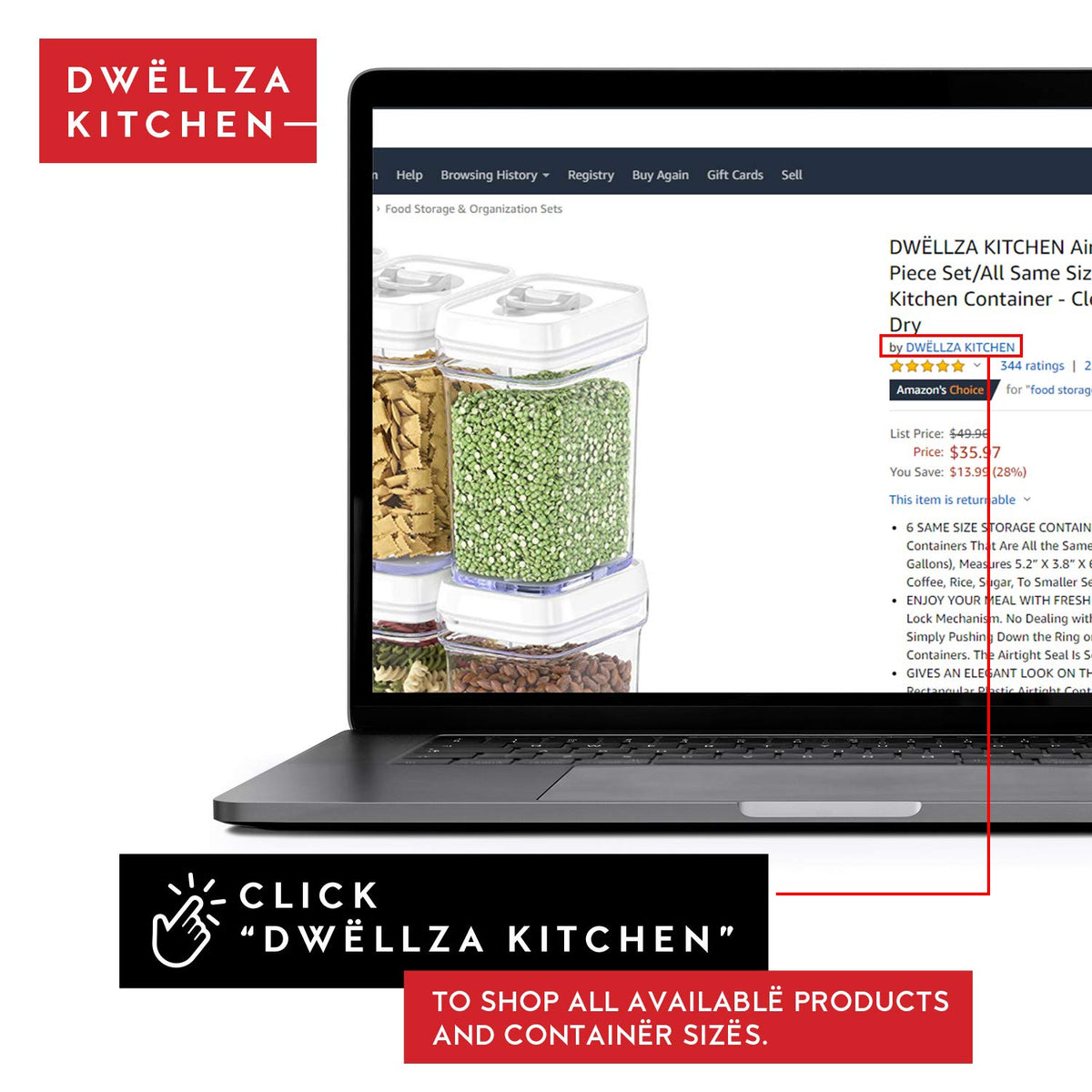 DWËLLZA KITCHEN lid-push seal demonstrated for freshness and easy access